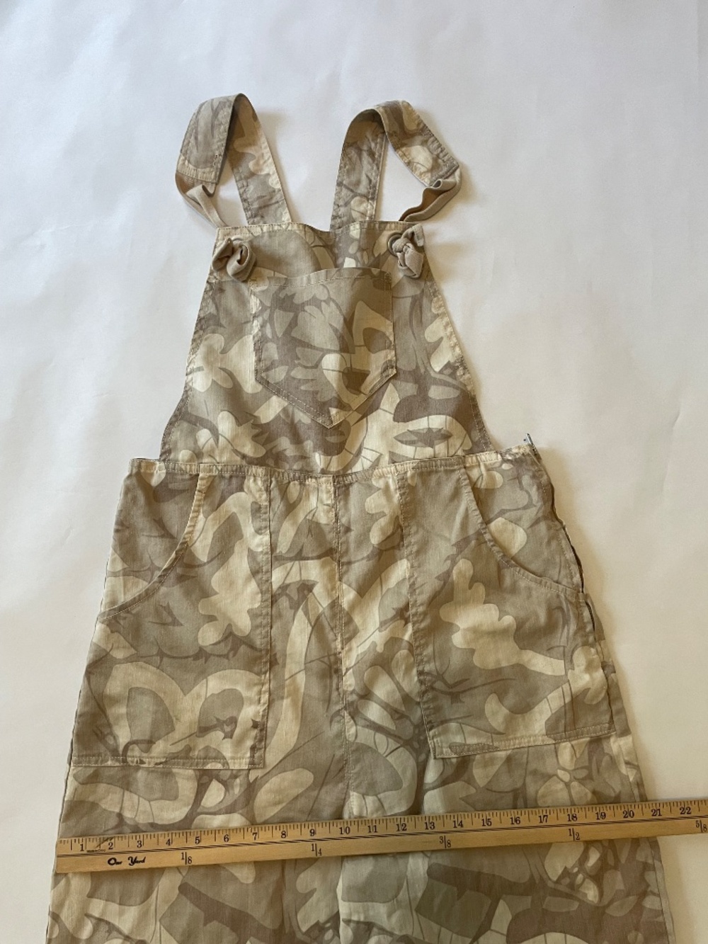 Anthropologie Beige Abstract Print Wide Leg Linen Blend Overalls Boho, Sz Medium - Picture 8 of 12